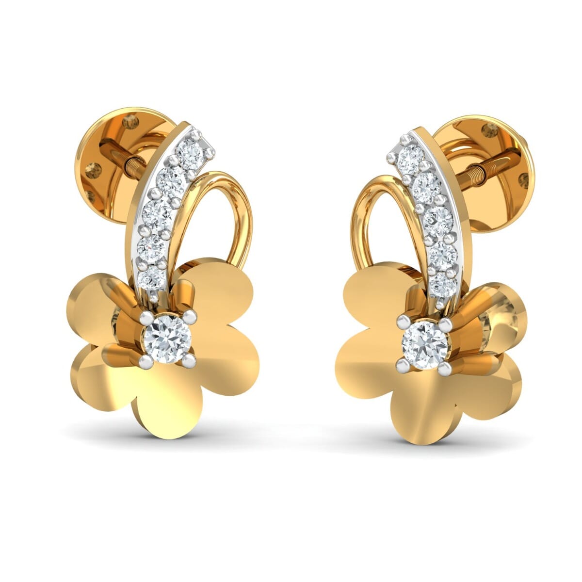 18k Gold and 0.10 carat Round Diamond Fancy Earrings