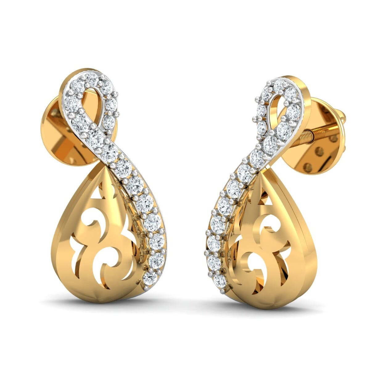 18k Gold and 0.15 carat Round Diamond Fancy Earrings
