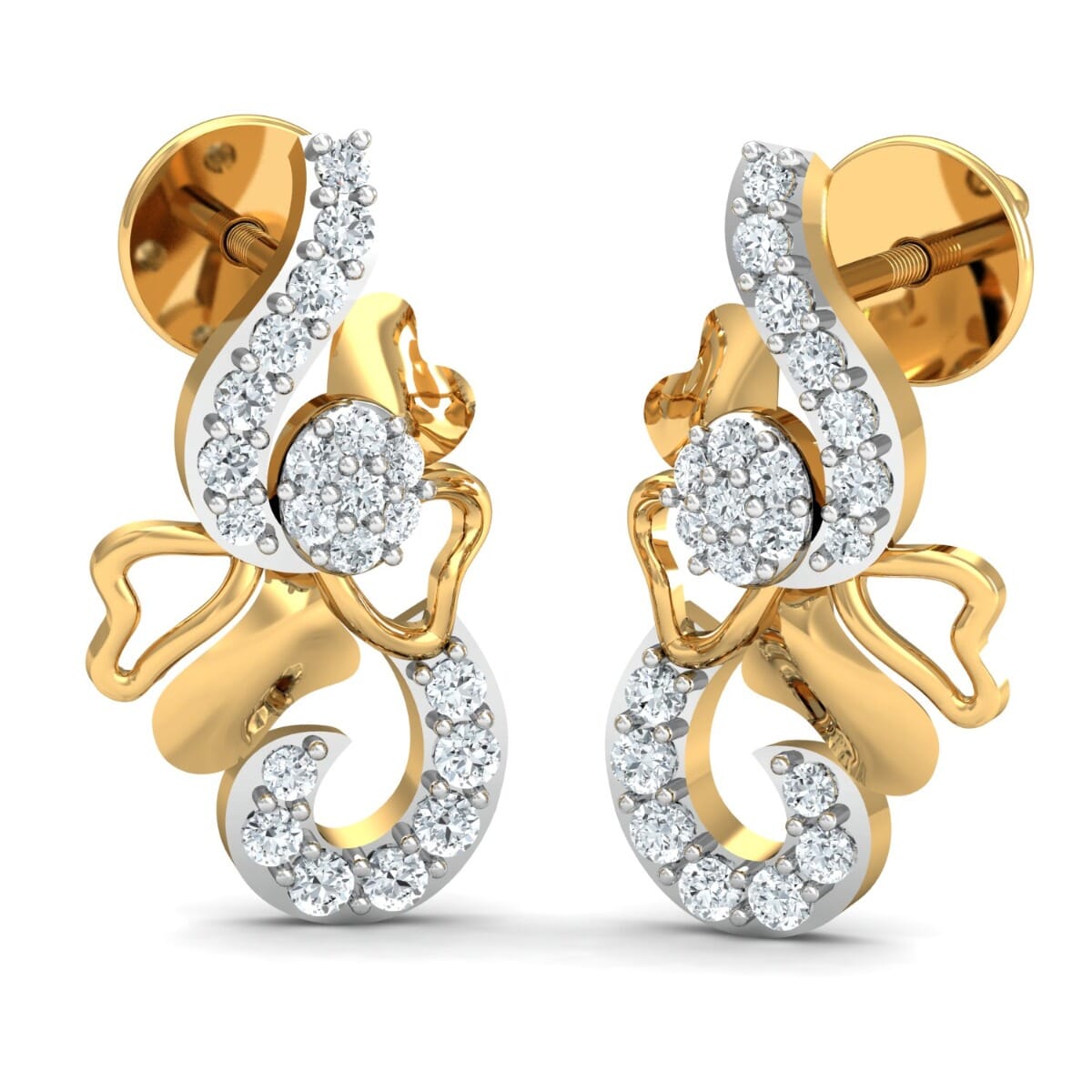 18k Gold and 0.16 carat Round Diamond Fancy Earrings