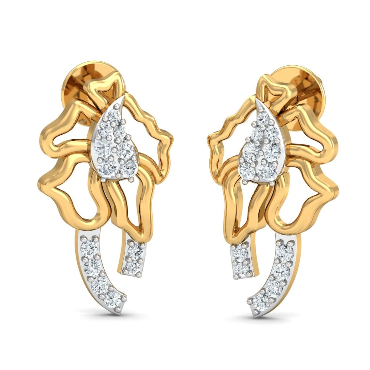18k Gold and 0.15 carat Round Diamond Fancy Earrings
