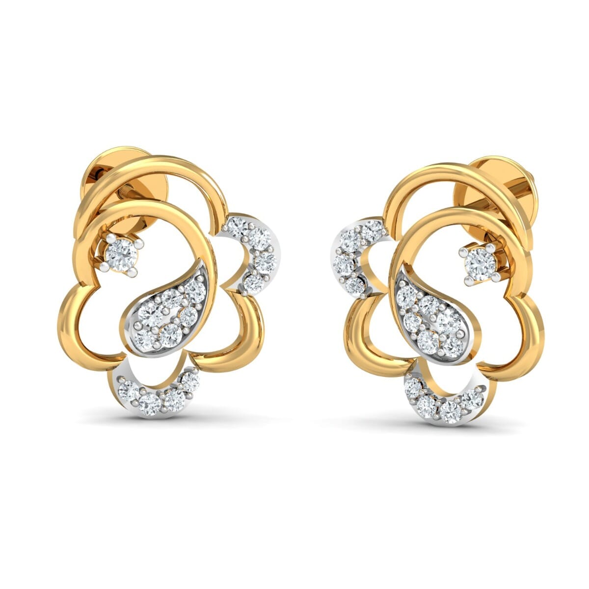 18k Gold and 0.15 carat Round Diamond Fancy Earrings