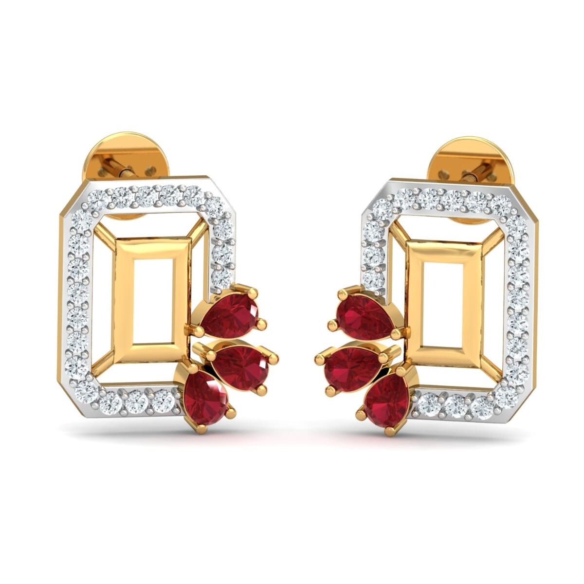 18k Gold and 0.22 carat Round Diamond and Gemstone Earrings