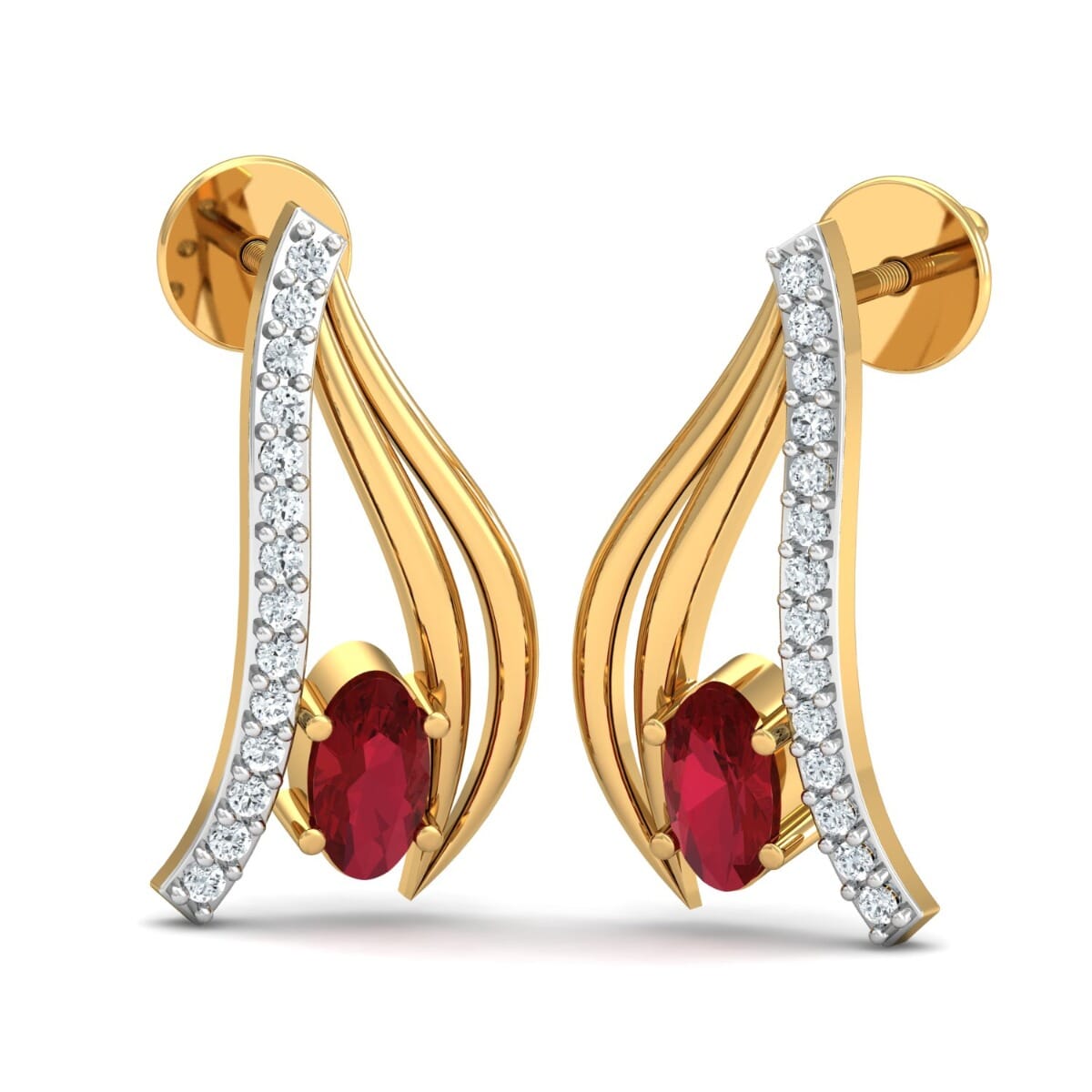 18k Gold and 0.10 carat Round Diamond and Gemstone Earrings