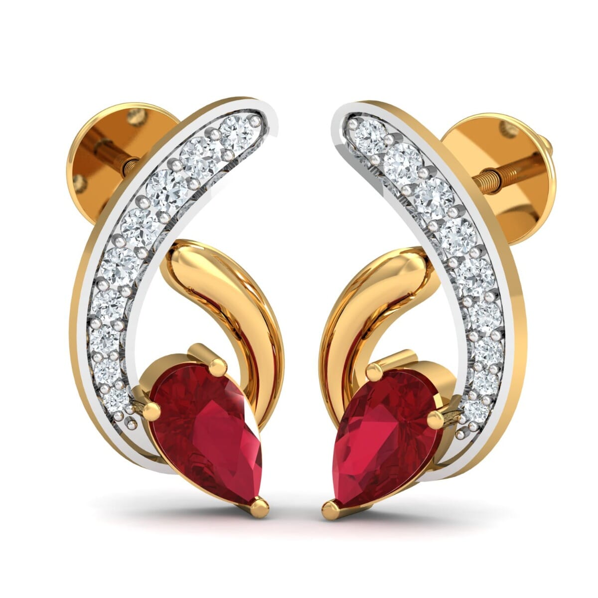 18k Gold and 0.13 carat Round Diamond and Gemstone Earrings