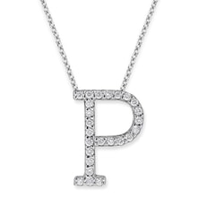 18K Gold and 0.25 Carat F Color VS Clarity Initial "P" Pendant with 16 Inches Chain