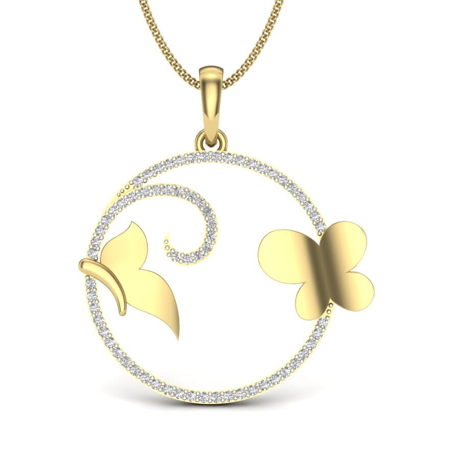 14KT Gold and 0.26 Carat Round Diamond Butterfly Pendant