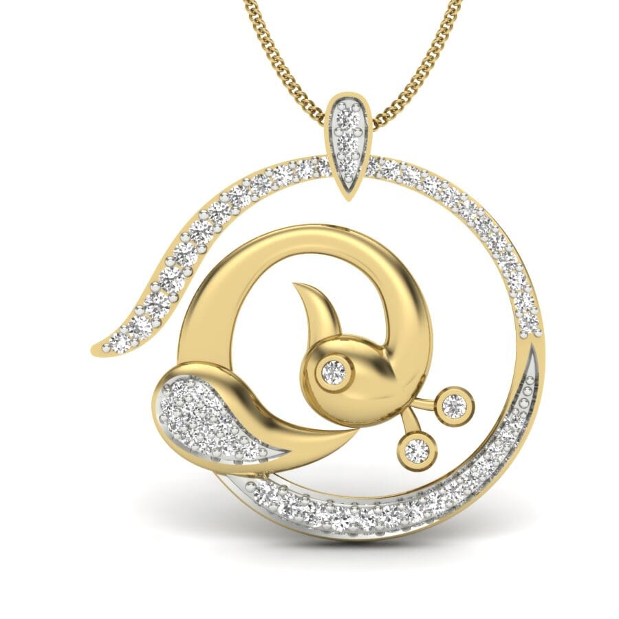 14KT Gold and 0.45 Carat Round Diamond Swan Pendant