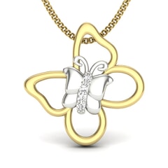 14KT Gold and 0.02 Carat Round Diamond Butterfly Pendant