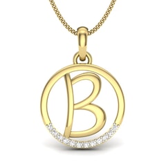 B -14KT Gold and 0.06 Carat F Color VS Clarity Initial Pendant