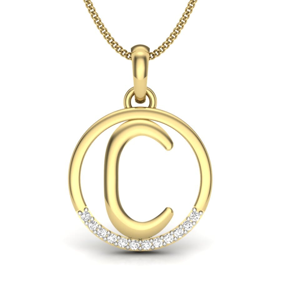 C -14KT Gold and 0.06 Carat F Color VS Clarity Initial Pendant