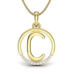 C -14KT Gold and 0.06 Carat F Color VS Clarity Initial Pendant