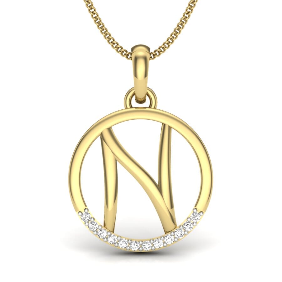 N -14KT Gold and 0.06 Carat F Color VS Clarity Initial Pendant
