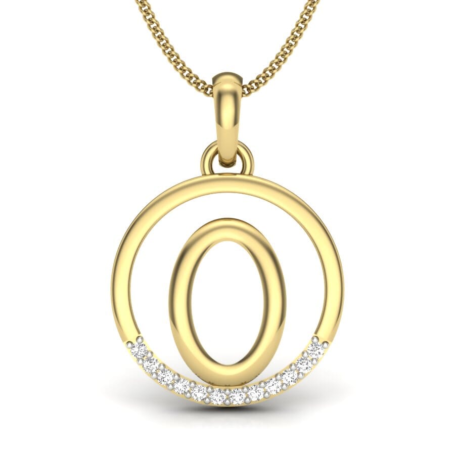 O -14KT Gold and 0.06 Carat F Color VS Clarity Initial Pendant