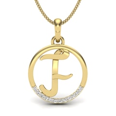 F -14KT Gold and 0.06 Carat F Color VS Clarity Initial Pendant