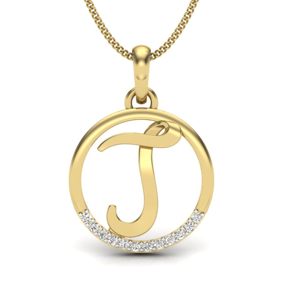 J -14KT Gold and 0.06 Carat F Color VS Clarity Initial Pendant