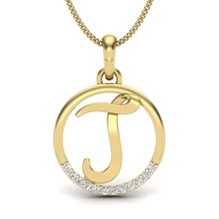 J -14KT Gold and 0.06 Carat F Color VS Clarity Initial Pendant