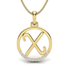 X -14KT Gold and 0.06 Carat F Color VS Clarity Initial Pendant