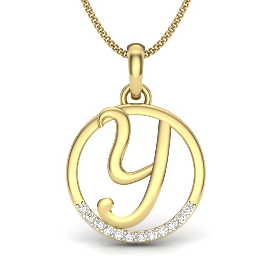 Y -14KT Gold and 0.06 Carat F Color VS Clarity Initial Pendant