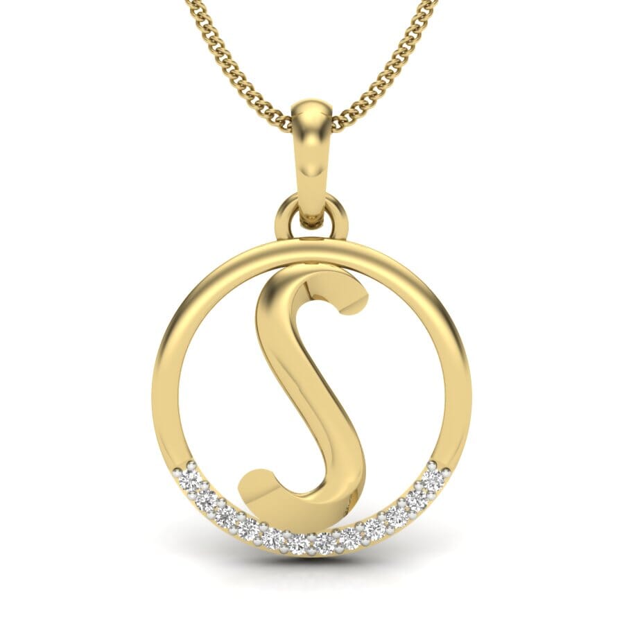 S -14KT Gold and 0.06 Carat F Color VS Clarity Initial Pendant