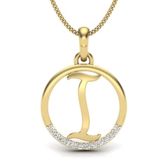 I -14KT Gold and 0.06 Carat F Color VS Clarity Initial Pendant