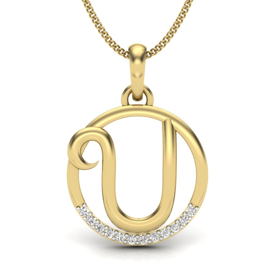 U -14KT Gold and 0.06 Carat F Color VS Clarity Initial Pendant
