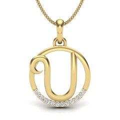 U -14KT Gold and 0.06 Carat F Color VS Clarity Initial Pendant