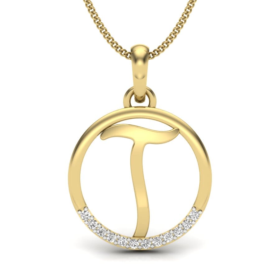 T -14KT Gold and 0.06 Carat F Color VS Clarity Initial Pendant