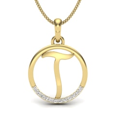 T -14KT Gold and 0.06 Carat F Color VS Clarity Initial Pendant