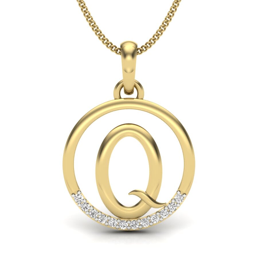 Q -14KT Gold and 0.06 Carat F Color VS Clarity Initial Pendant