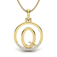 Q -14KT Gold and 0.06 Carat F Color VS Clarity Initial Pendant