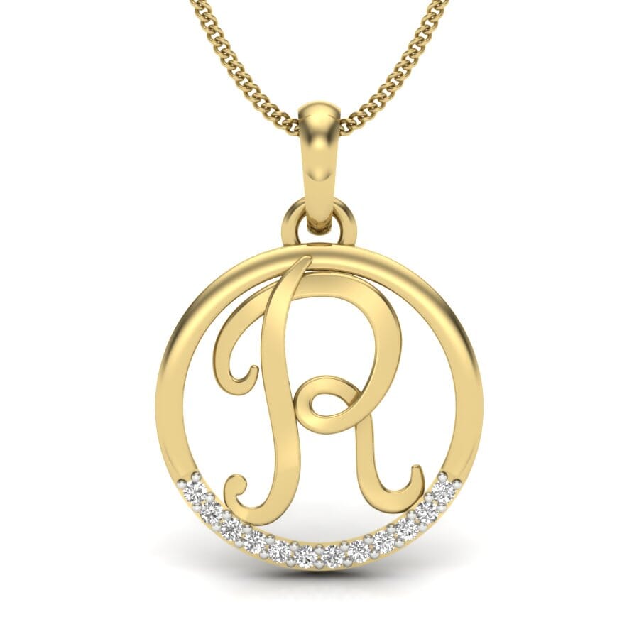 R -14KT Gold and 0.06 Carat F Color VS Clarity Initial Pendant