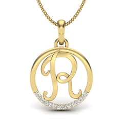 R -14KT Gold and 0.06 Carat F Color VS Clarity Initial Pendant