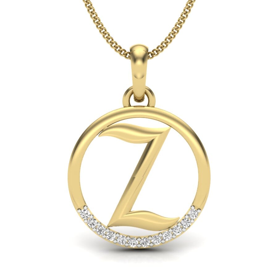 Z -14KT Gold and 0.06 Carat F Color VS Clarity Initial Pendant