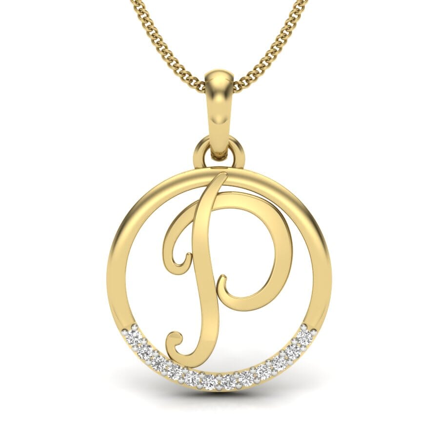 P -14KT Gold and 0.06 Carat F Color VS Clarity Initial Pendant
