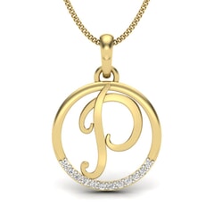 P -14KT Gold and 0.06 Carat F Color VS Clarity Initial Pendant
