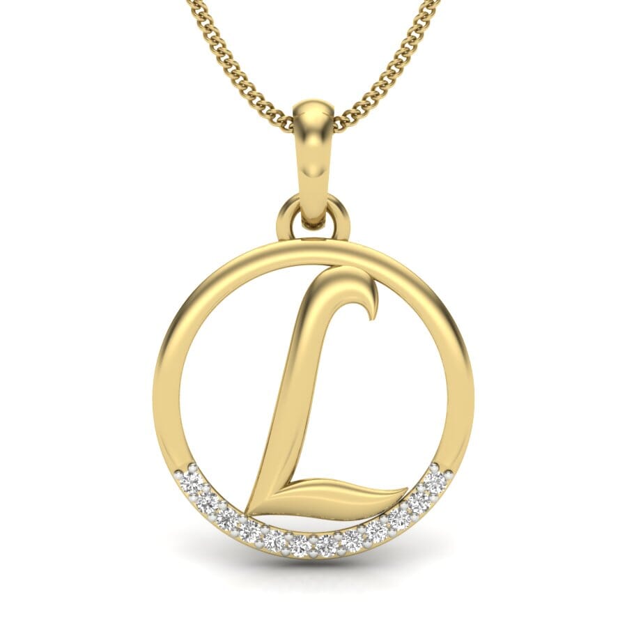 L -14KT Gold and 0.06 Carat F Color VS Clarity Initial Pendant