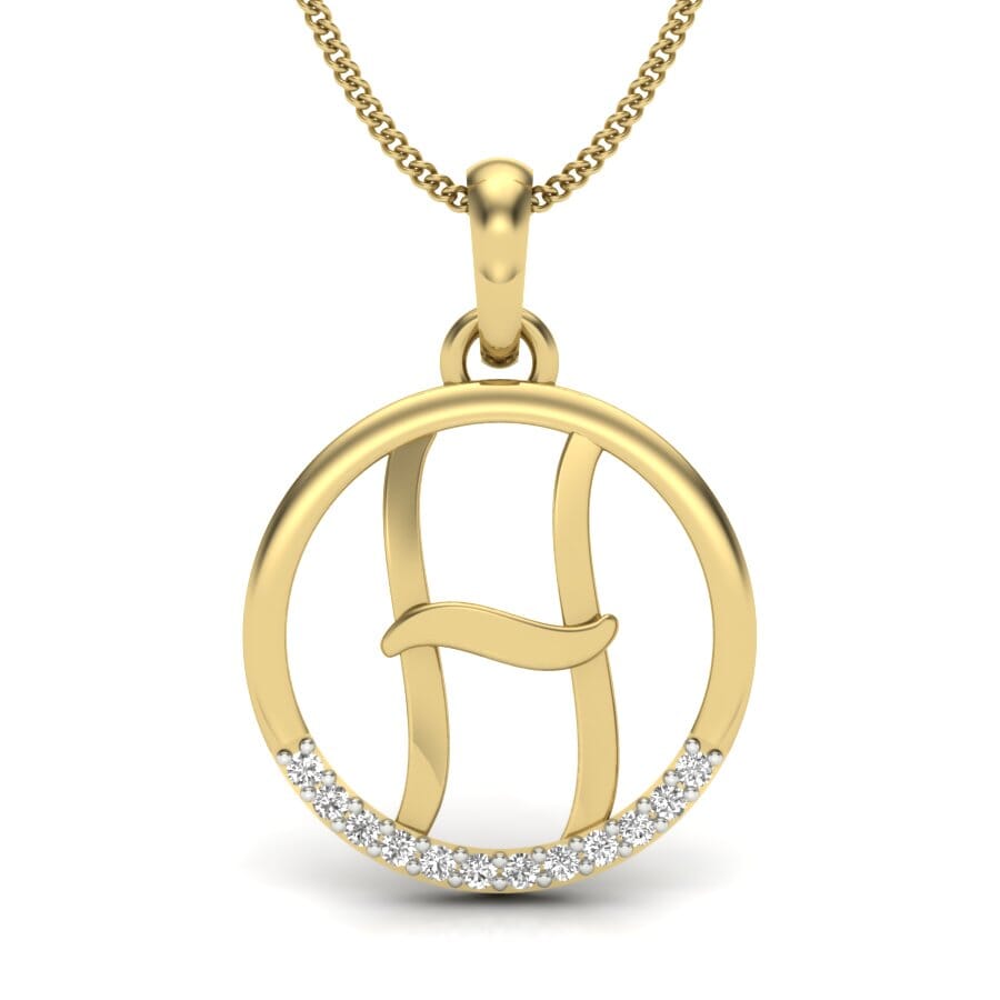 H -14KT Gold and 0.06 Carat F Color VS Clarity Initial Pendant