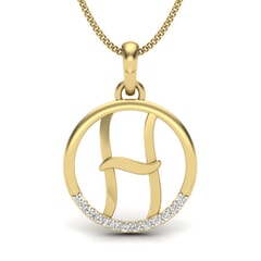 H -14KT Gold and 0.06 Carat F Color VS Clarity Initial Pendant