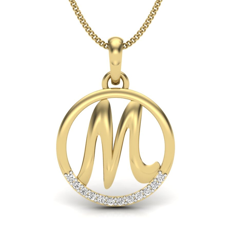 M -14KT Gold and 0.06 Carat F Color VS Clarity Initial Pendant