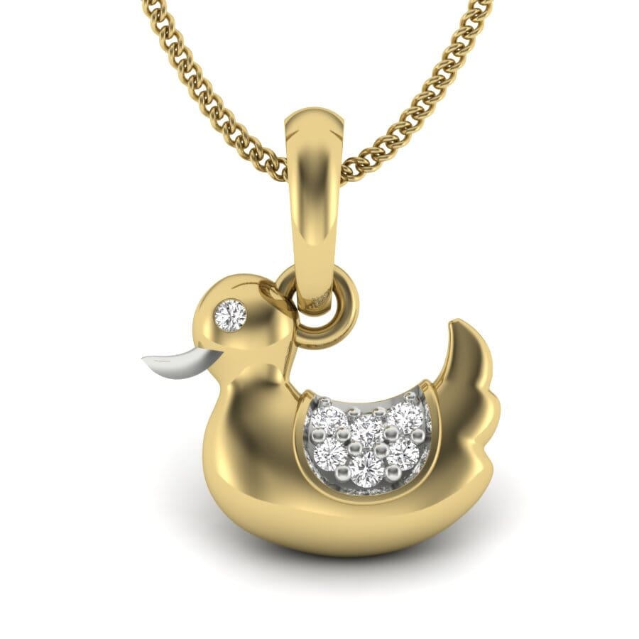 14KT Gold and 0.04 Carat Round Diamond Duck Pendant