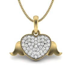 14KT Gold and 0.27 Carat Round Diamond Angel Wing Pendant