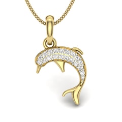 14KT Gold and 0.11 Carat Round Diamond Dolphin Pendant