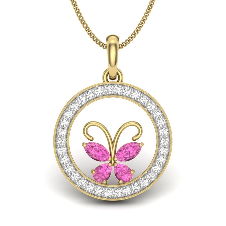 14KT Gold and 0.28 Carat Round Diamond Butterfly Pendant