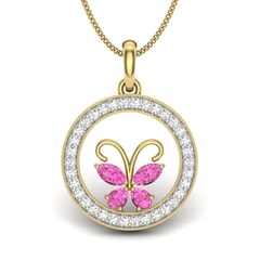 14KT Gold and 0.28 Carat Round Diamond Butterfly Pendant