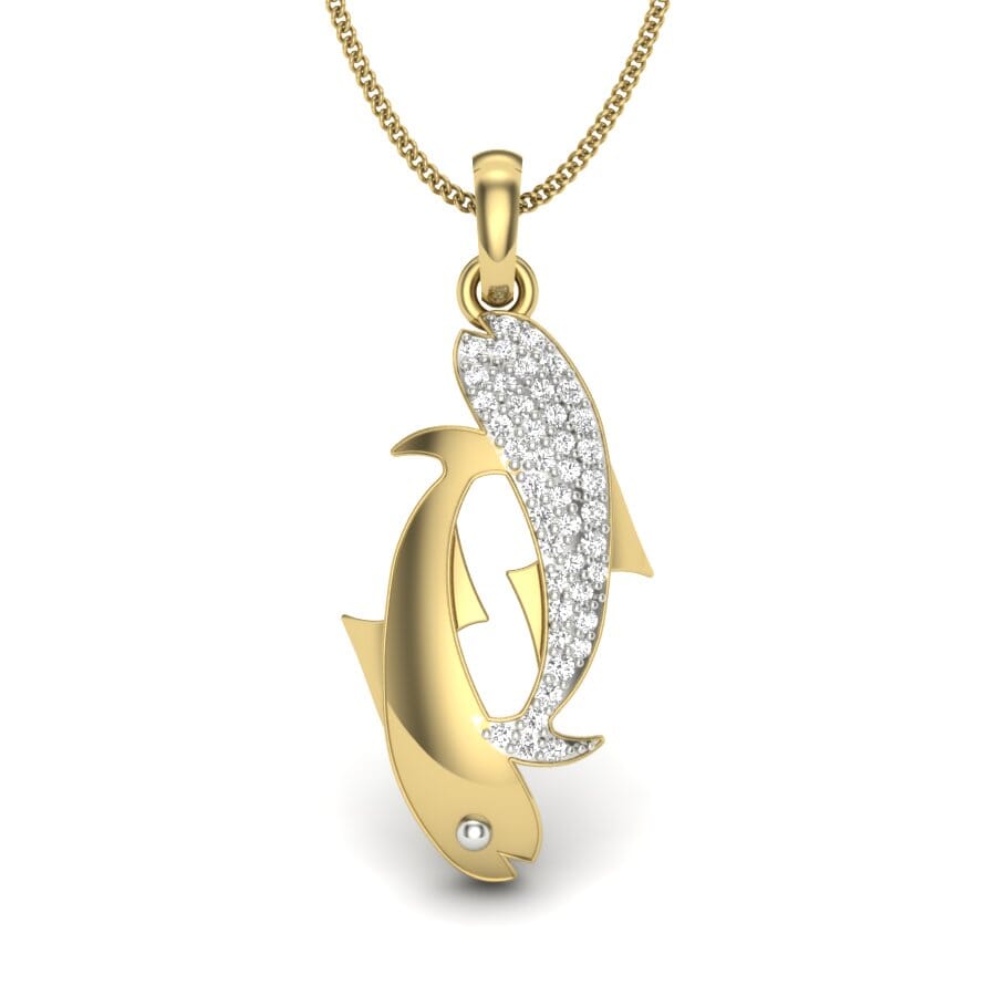 14KT Gold and 0.17 Carat Round Diamond Dolphin Pendant