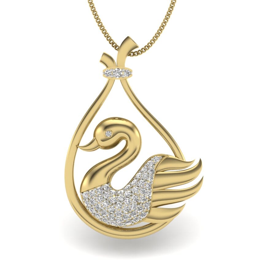 14KT Gold and 0.28 Carat Round Diamond Swan Pendant