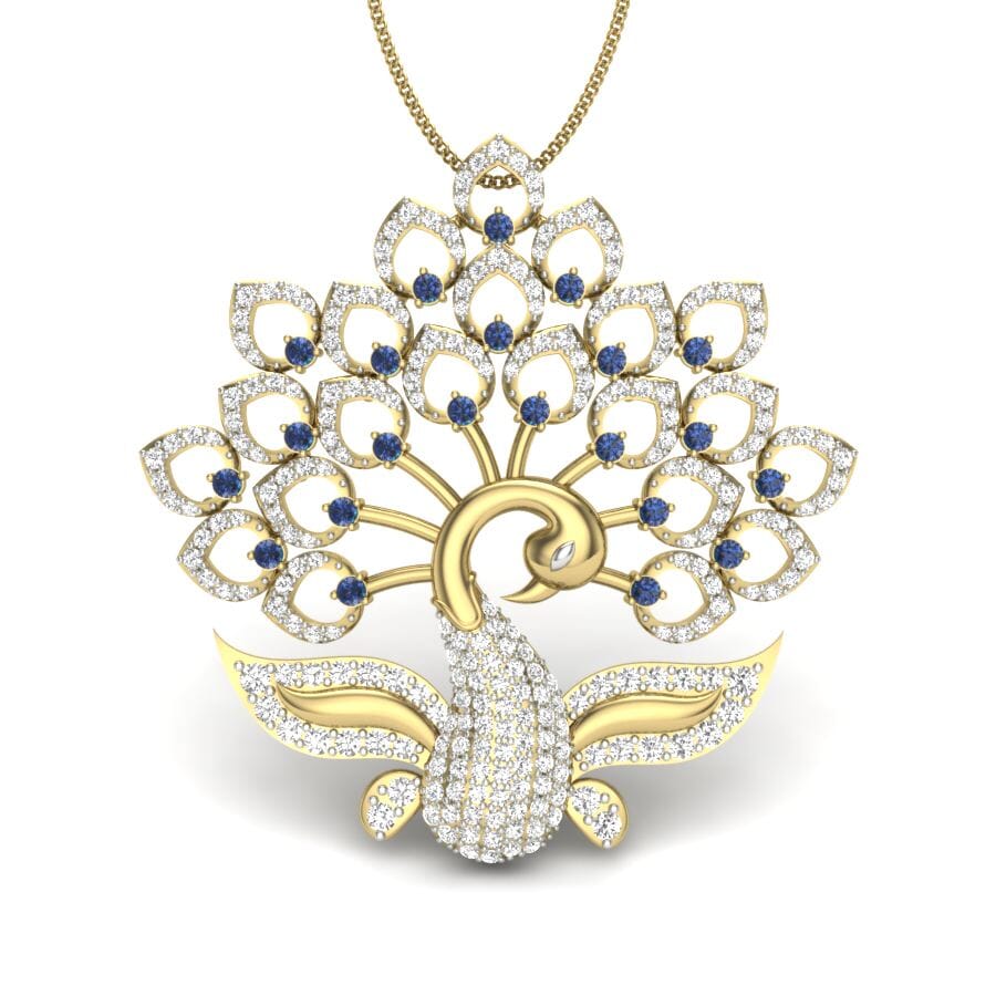 18KT Gold and 1.38 Carat Round Diamond Peacock Pendant