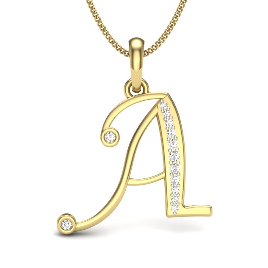 A -10K Gold and 0.08 Carat F Color VS Clarity Initial Pendant