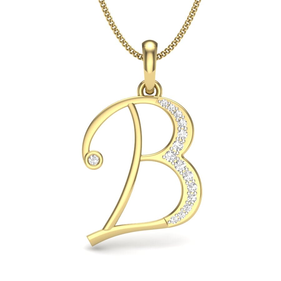 B -10K Gold and 0.11 Carat F Color VS Clarity Initial Pendant