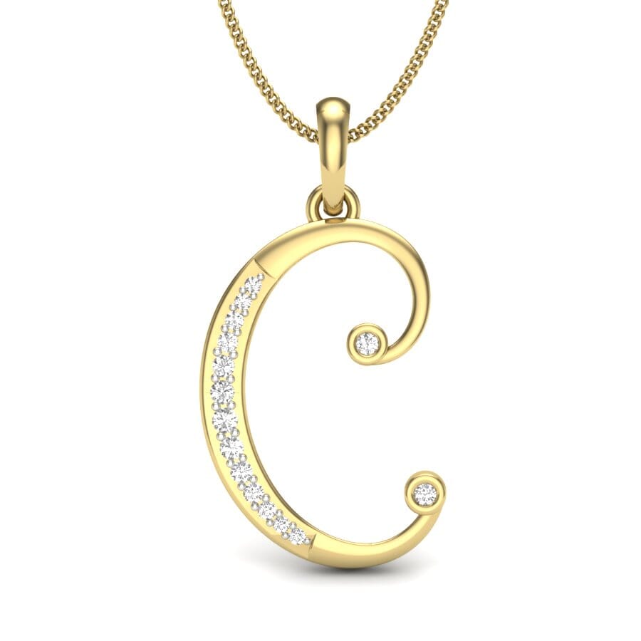 C -10K Gold and 0.10 Carat F Color VS Clarity Initial Pendant